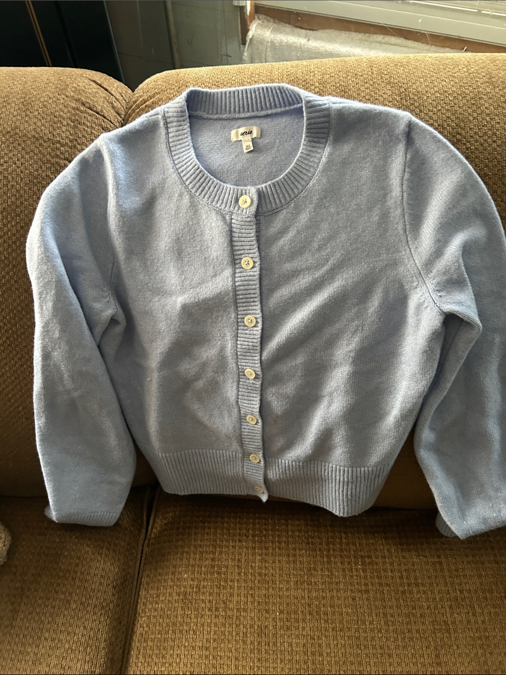 aerie Light Blue Button-Up Crewneck Cardigan